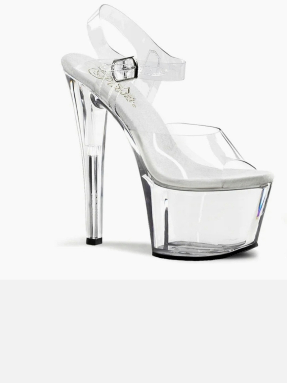 Pleaser Clear Platform Ankle-Strap Sandal - Transparent